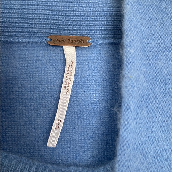 Free People 100% Cashmere Ottoman Slouchy Oversized Tunic Sweater Blue Medium - Picture 3 of 6